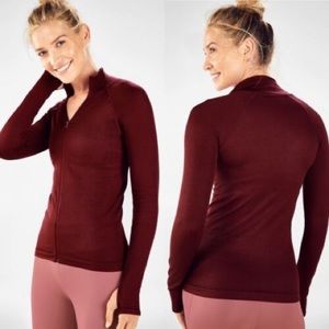 Fabletics Luciana Long Sleeve Ribbed Seamless Burgundy Zip Up Jacket Size Large
